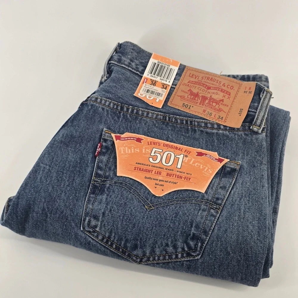Levi's 501 Original Fit Jeans Men 36x34 Blue Straight Leg Button Fly 005010193